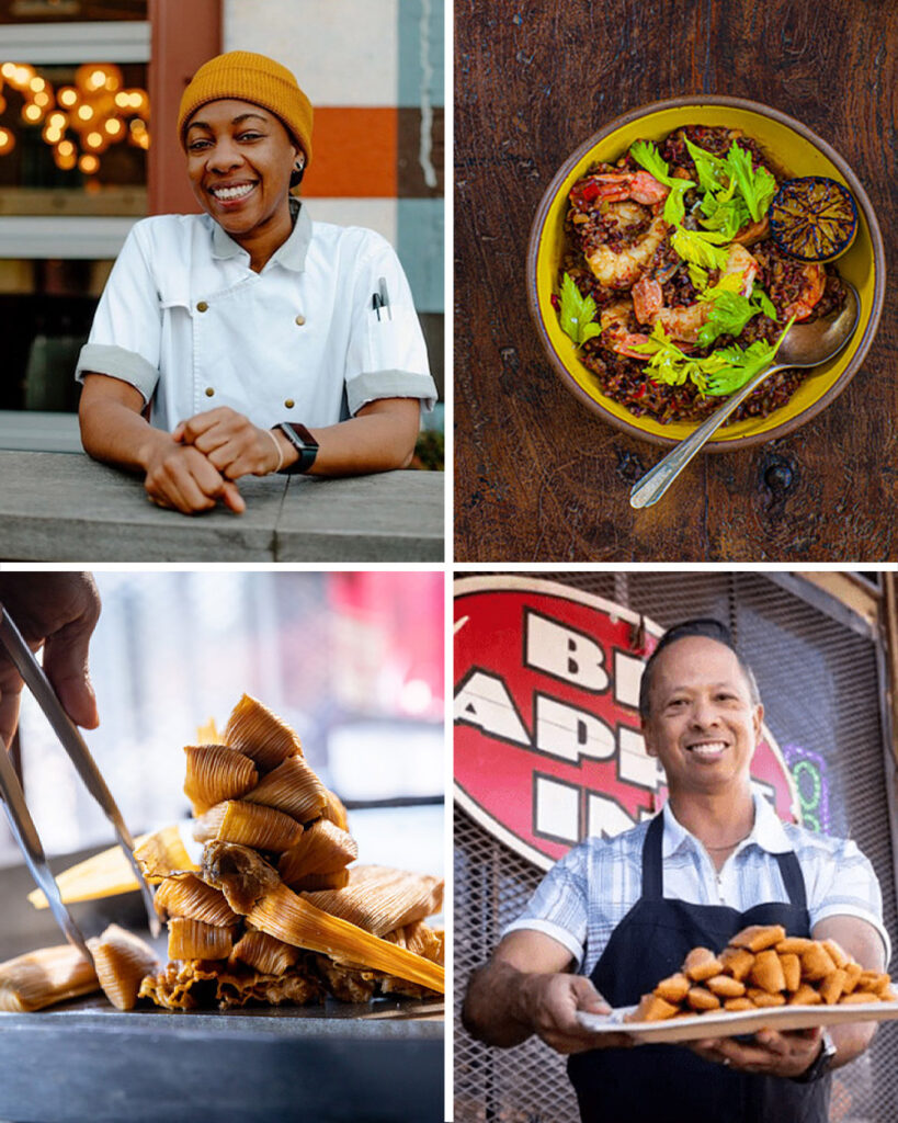 Grid featuring chefs that will be at the the JXN Food & Wine Festival including chefs like Geno Le and Ashleigh Shanty with dishes