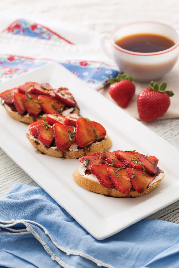 Goat Cheese Crostini with Strawberries and Community® Coffee-Balsamic Reduction