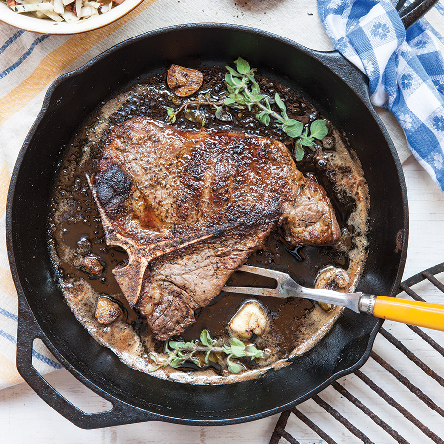 FREE & FAST Shipping Skillet Steaks with Garlic Browned Butter - Taste of  the South, cast iron steak pan 