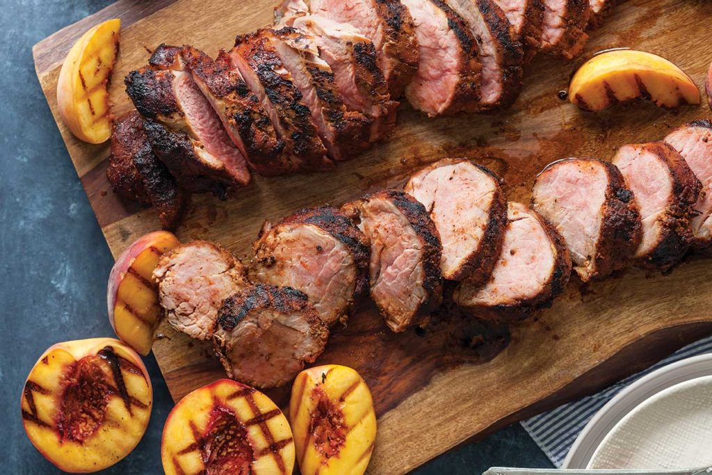 Spice-Rubbed Pork Tenderloin with Grilled Peaches