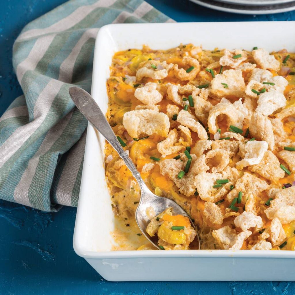 Pork Rind-Topped Squash Casserole