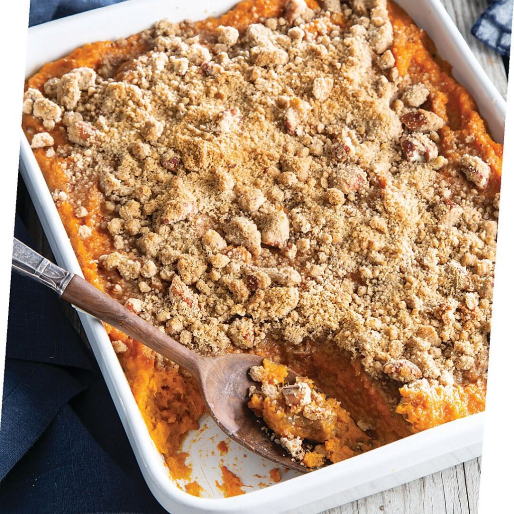 Roasted Sweet Potato Casserole with Coffee-Pecan Streusel