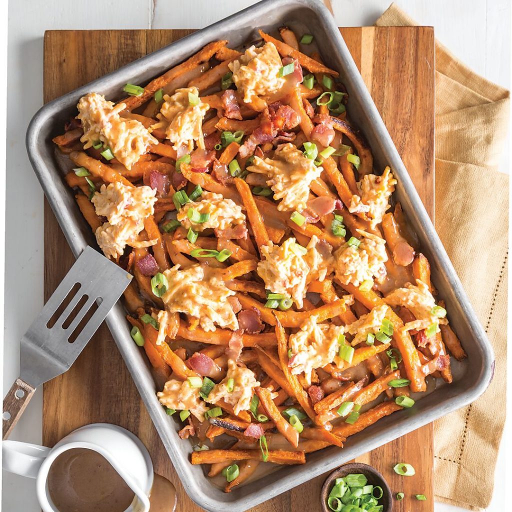 Cheesy Sweet Potato Fries and Bacon Gravy