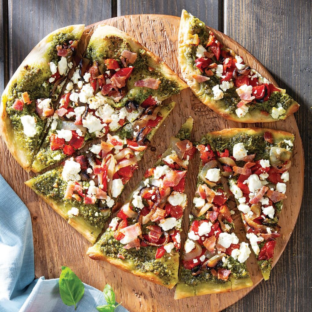 Roasted Red Pepper, Bacon, and Goat Cheese Flatbread