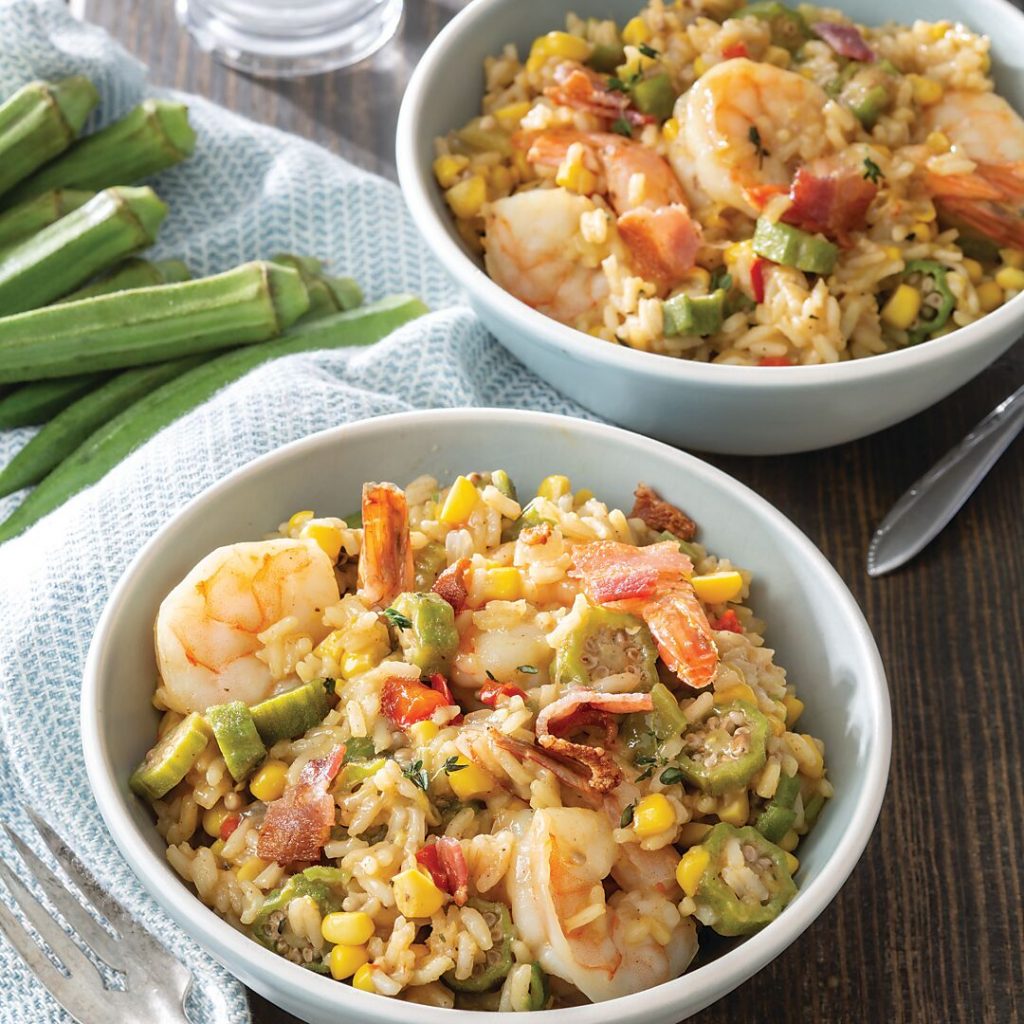 Shrimp, Okra, and Sweet Corn Purloo