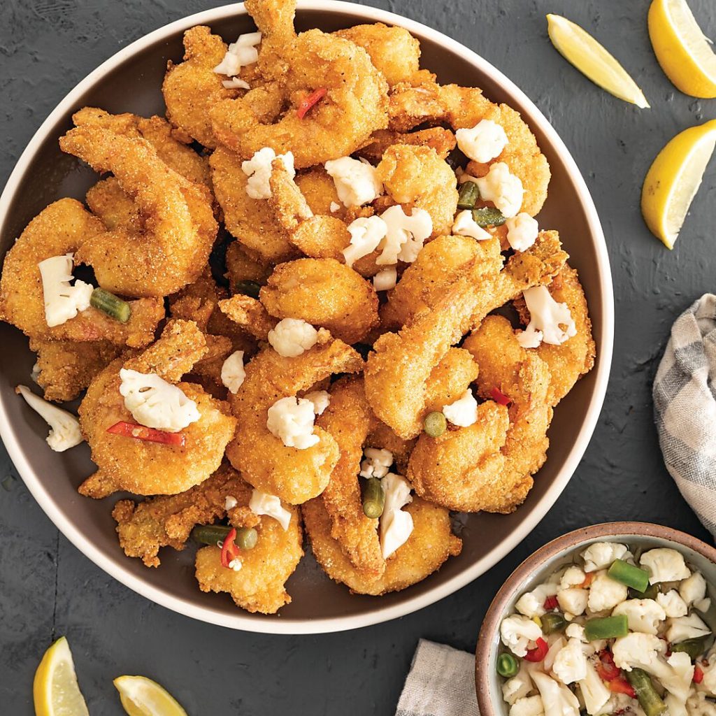 Fried Shrimp with Pickled Cauliflower and Green Beans