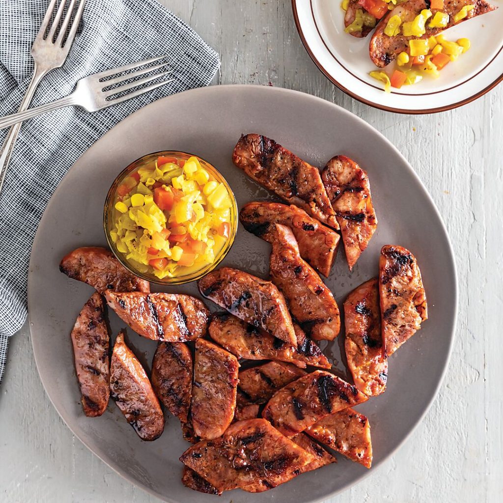 Grilled Sausages with Cabbage Chowchow