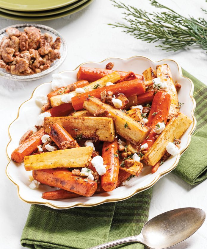 hoffman_chr_0582 Roasted Carrots and Parsnips with Candied Pecans and Goat Cheese