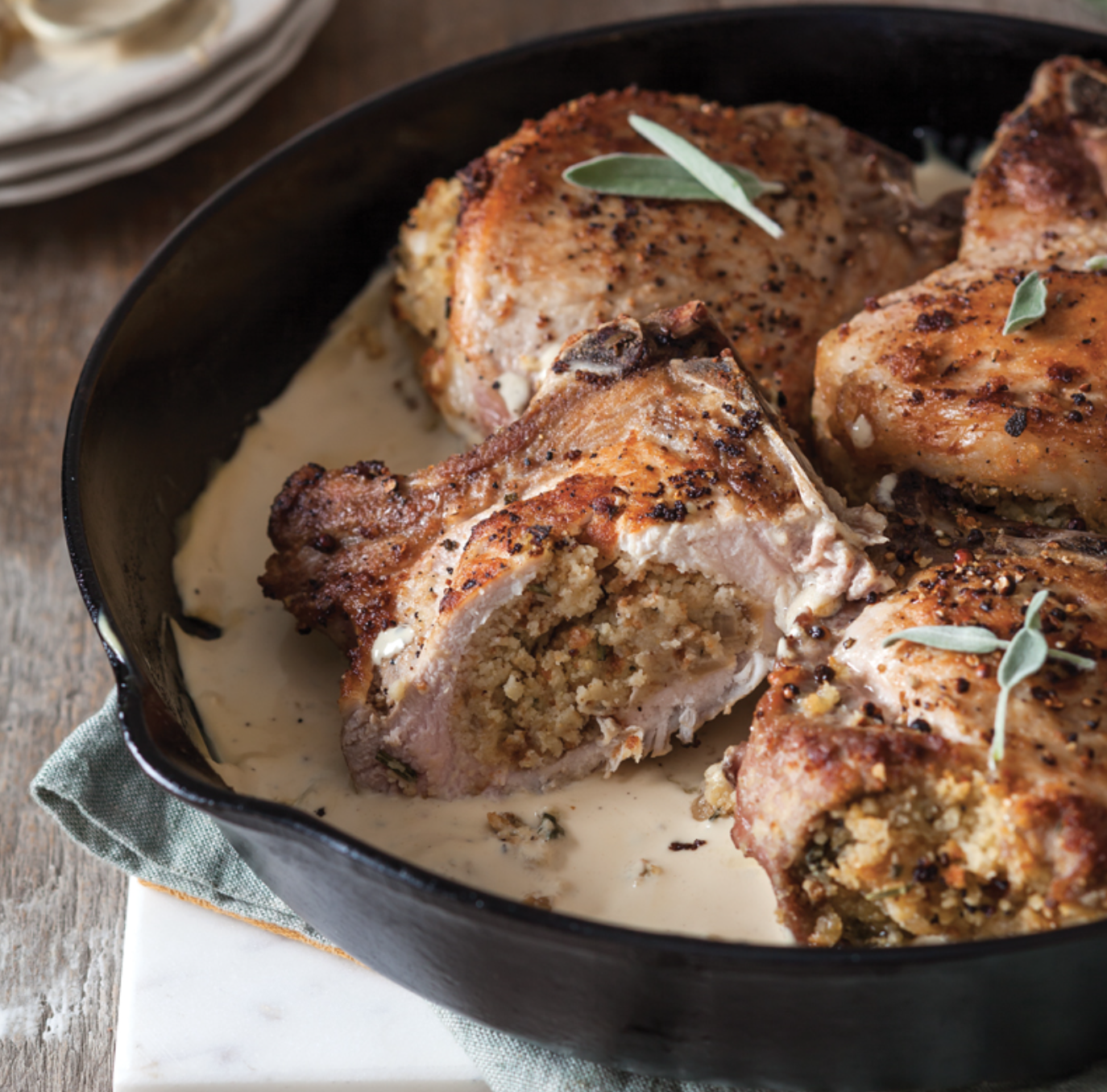 Cornbread and Herb-Stuffed Pork Chops