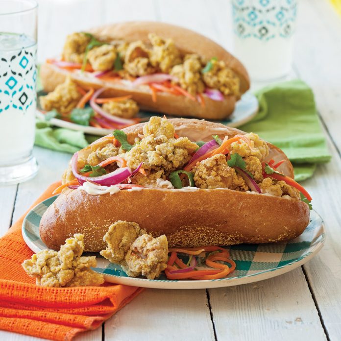 Oyster Po' Boy with Carrot and Red Onion Slaw