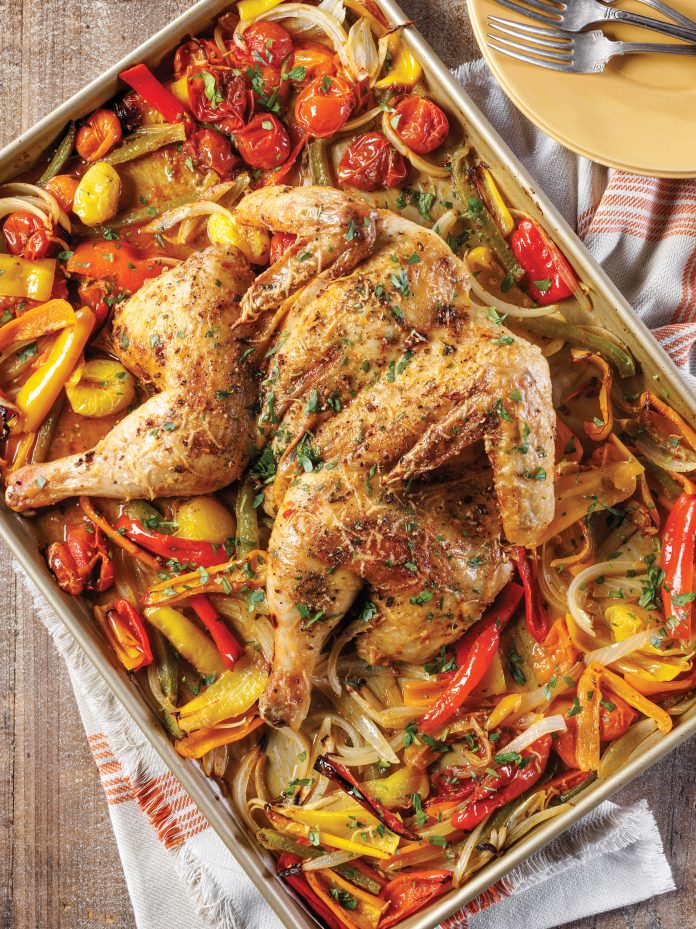 Spatchcocked Chicken with Tomatoes