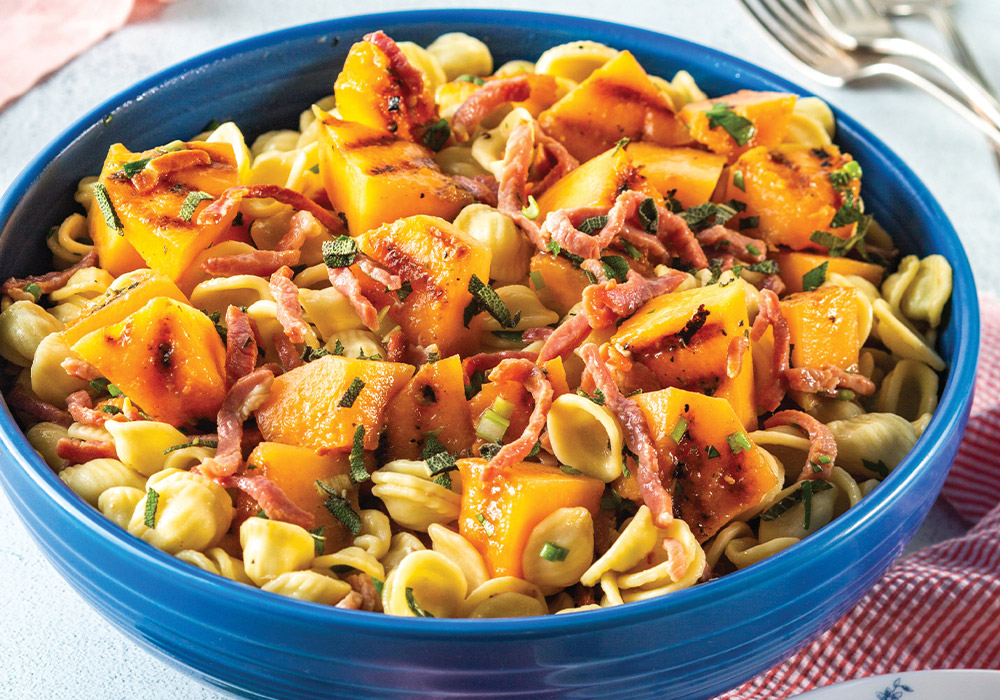 Melon and Crispy Country Ham Pasta Salad