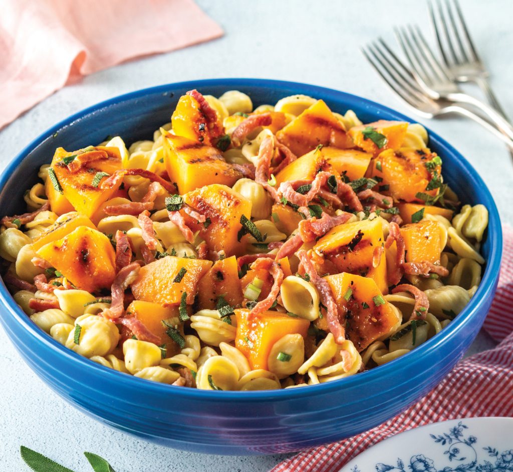 Melon and Crispy Country Ham Pasta Salad