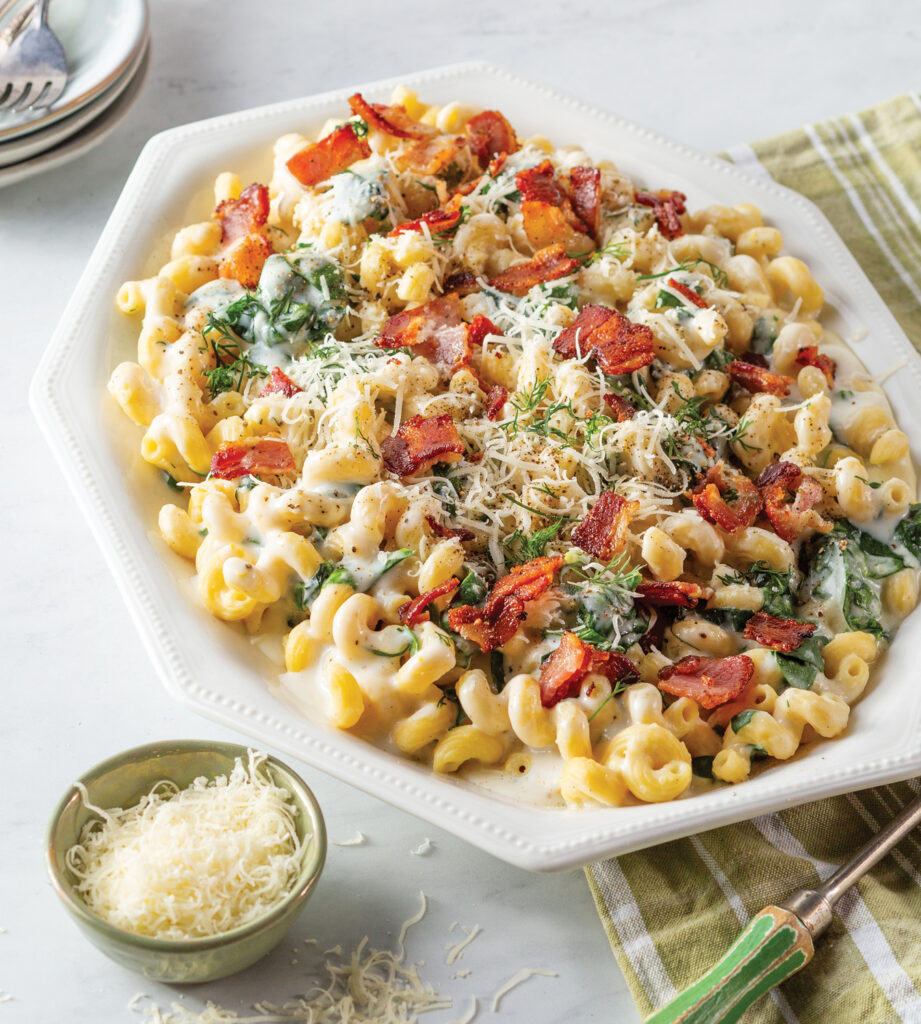 Lemony Spinach and Bacon Mac and Cheese