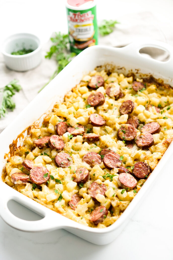 Cajun Cheesy Potato Casserole with Andouille Sausage