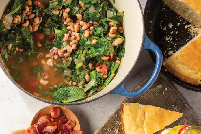 bepgreensfeatured Perfect this Southern recipe for a hearty go-to side dish. Get your greens with a generous dose of Southern charm with this classic Greens and Black-Eyed Peas.