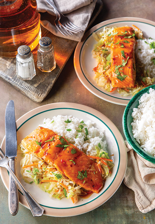 GlazedSalmon Our Brown Sugar-Glazed Salmon embraces the vibrant freshness only found in spring dishes, perfect for family dinner nights.