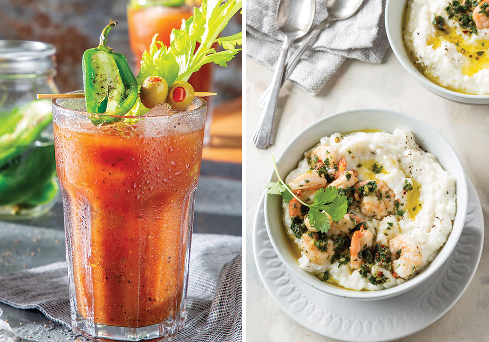 Spicy Bloody Mary and Chimichurri Shrimp and Grits