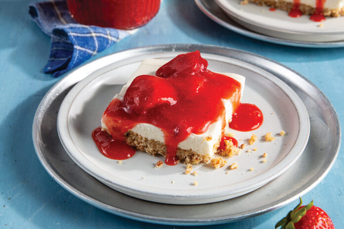 strawberryrecipe Strawberries showcased with pretzel and cookie crumbs, and cream cheese, makes our Fresh Strawberry and Cream Dessert a spring showstopper.