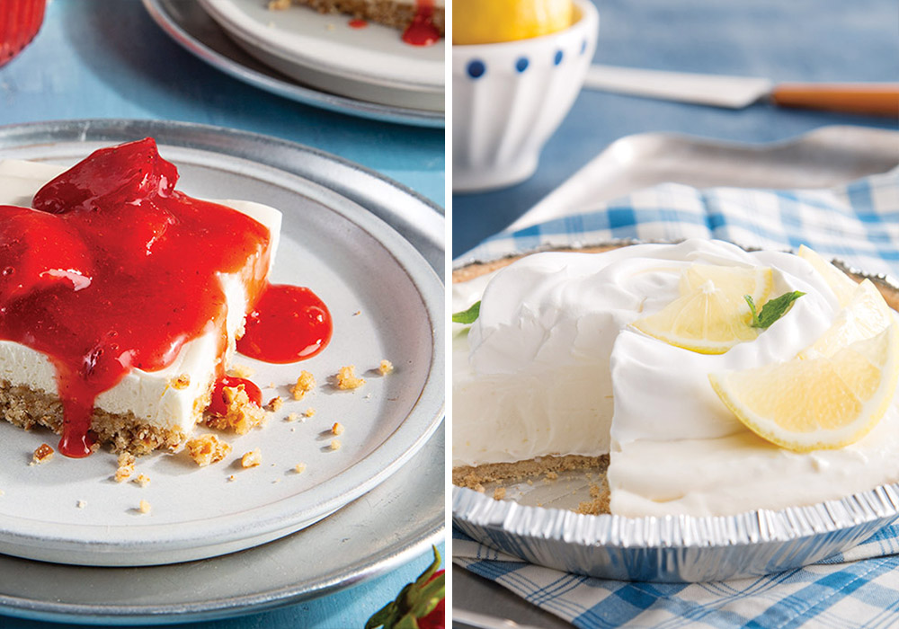 Fresh Strawberry and Cream Dessert side-by-side with Easy Lemon Icebox Pie
