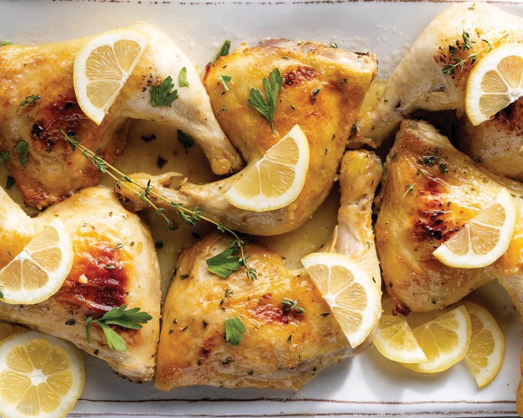 Honey-Lemon Chicken Quarters with Sticky Glaze