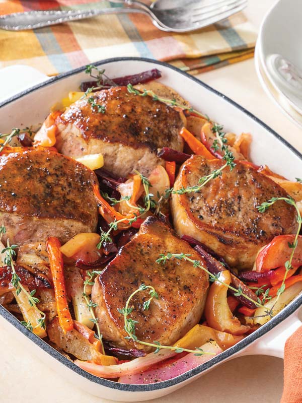Cider-Dijon Pork Chops with Roasted Apples