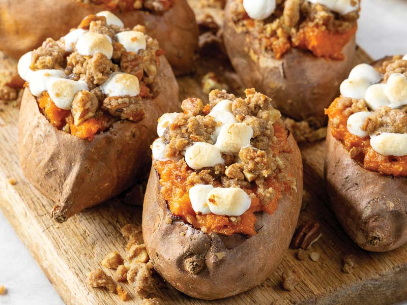 Twice-Baked Sweet Potatoes with Crumble Topping
