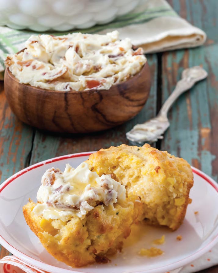 Spoonbread Muffins with Bacon Butter