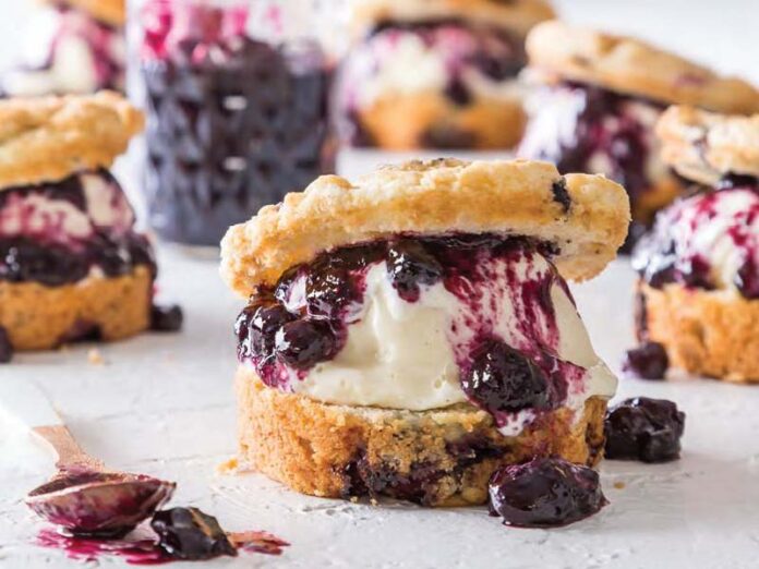 Blueberry Shortcakes with Jam and Ice Cream