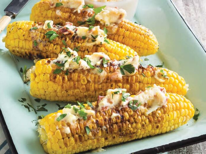 Pan-Fried Corn on the Cob with Roasted Garlic Bacon Butter