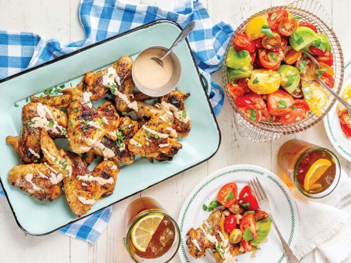 grilledwing_0572Web Grilled Chicken Wings with Summer Tomato Salad