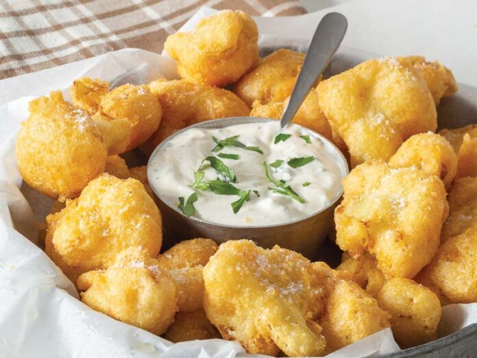 Beer-Battered Cauliflower with Lemon-Herb Sauce