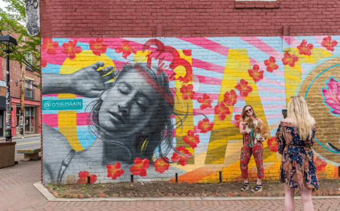 NoDa Charlotte Friends Taking Pictures in Front of Mural Wall 1 Urban Southern Soul in the Queen City: Charlotte, North Carolina