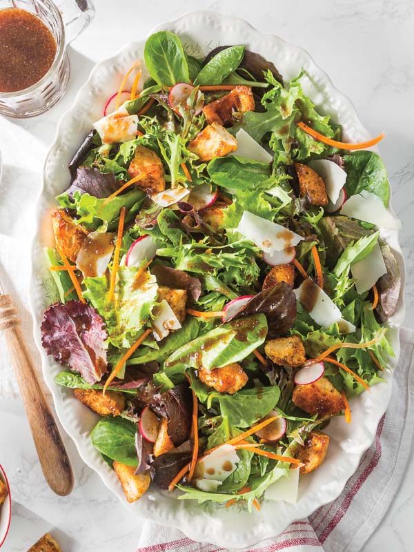 Cranberry-Cane Syrup Salad with Biscuit Croutons