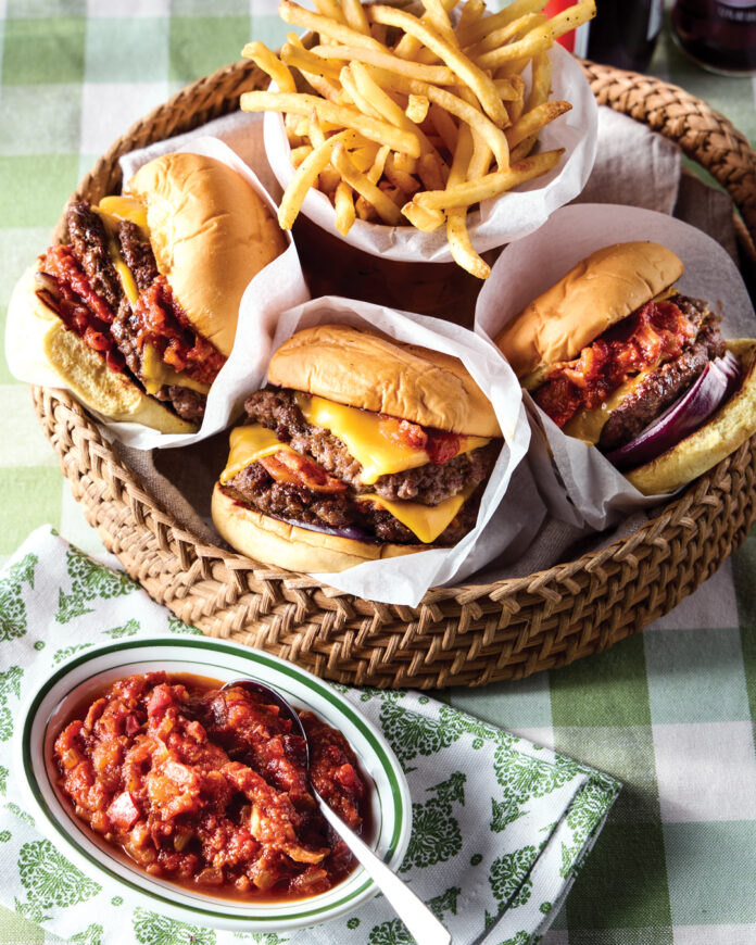 Double Cheeseburgers and Bacon Tomato Jam