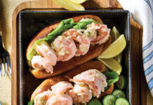 Spicy Shrimp Rolls Chilled spicy shrimp nestled into buttered toasted buns served with cucumbers and lemon wedges.