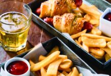 Jumbo Pigs in a Blanket jumbo pigs in a blanket with hot dogs and crescent rolls paired with fries