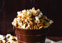 Popcorn Snack Mix popcorn snack mix with pretzels, cheese squares, and more