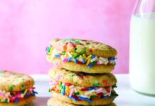 Confetti Sandwich Cookies cookies with vanilla buttercream and sprinkles
